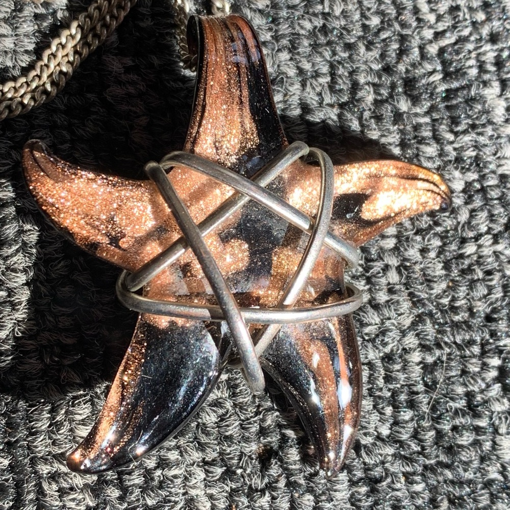 Handmade Bohemian Art Glass Star Pendant Necklace
